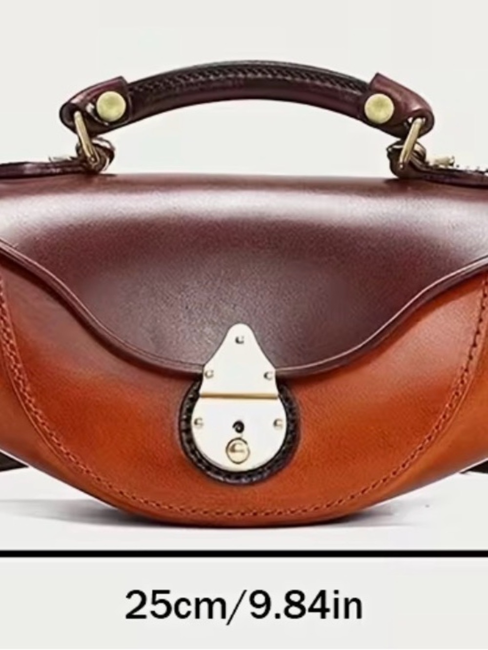 Two-Tone Brown Leather Saddle Bag with Brass Lock 9.84x5.12 “ cross body